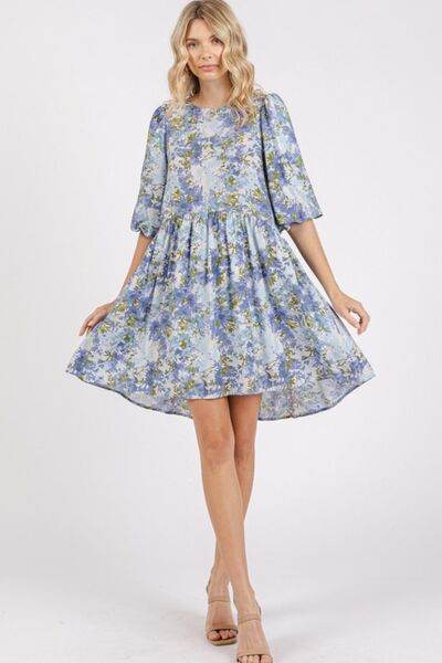 Mittoshop Flower Print Linen Blend Babydoll Mini Dress - Hovatok