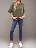 Double Take Textured Kangaroo Pocket Long Sleeve Hoodie - Hovatok