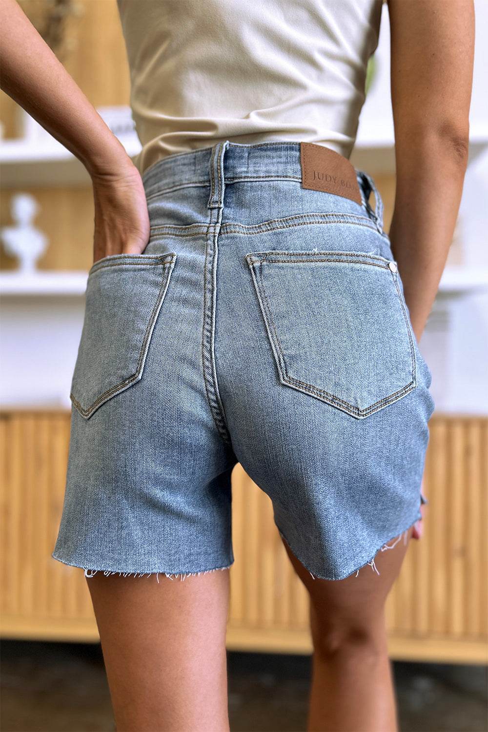 Judy Blue Full Size High Waist Raw Hem Denim Shorts - Hovatok