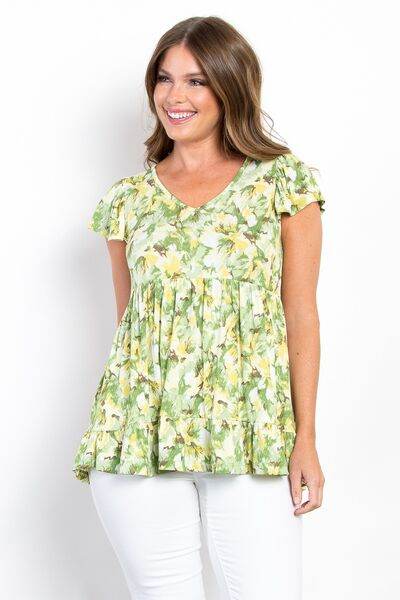 Be Stage Full Size Floral Ruffled Babydoll Top - Hovatok