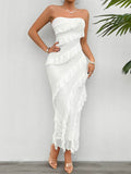 Devine Ruffled Slit Back Tube Maxi Dress - Hovatok