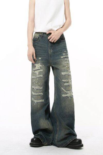 Distressed Wide Leg Jeans - Hovatok