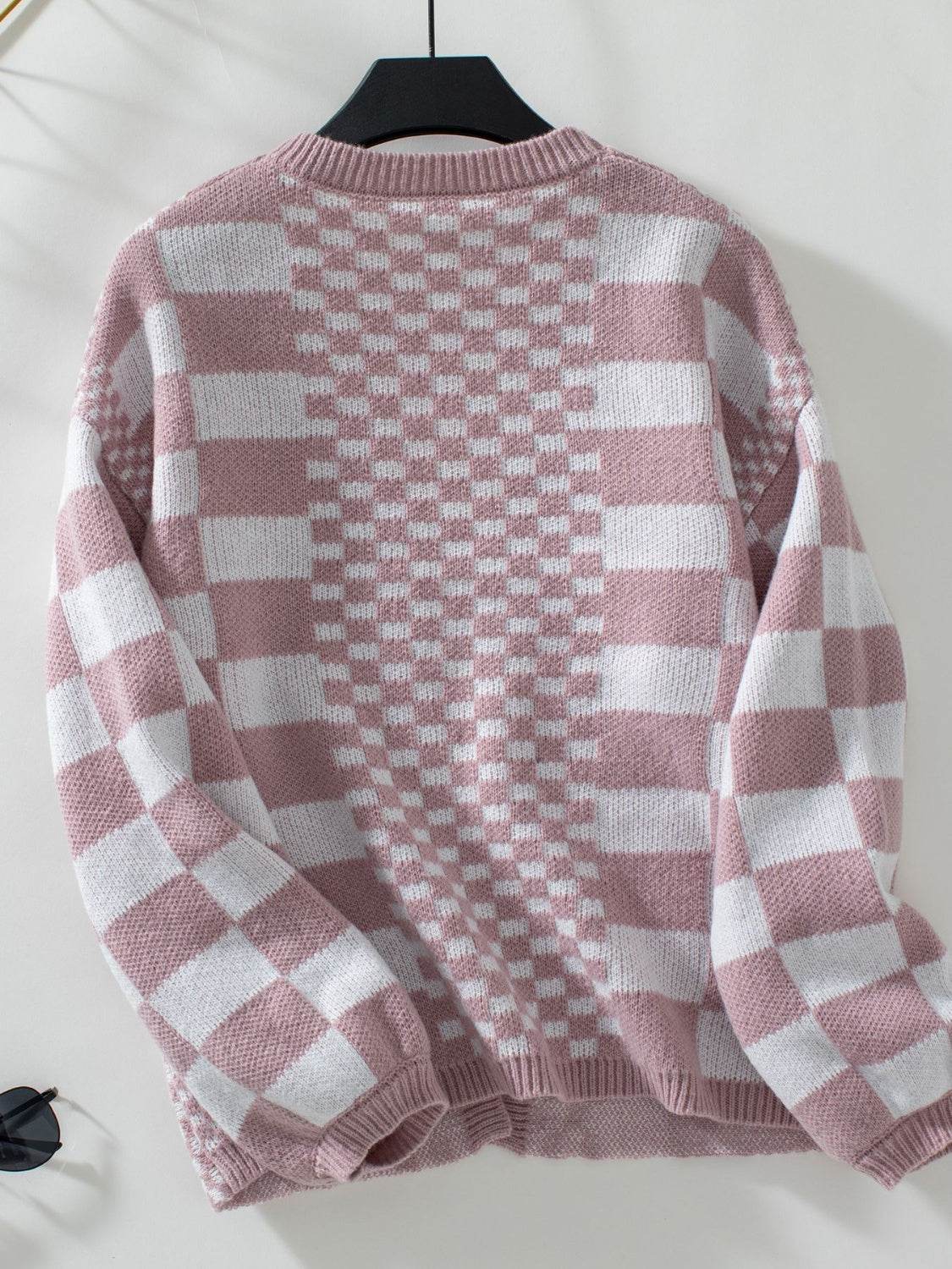 Double Take Checkered Open Front Dropped Shoulder Cardigan - Hovatok