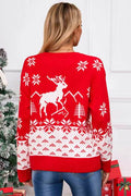 Angel Wings Deer Pattern Round Neck Long Sleeve Sweater - Hovatok