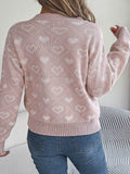 Heart Pattern V-Neck Long Sleeve Sweater - Hovatok