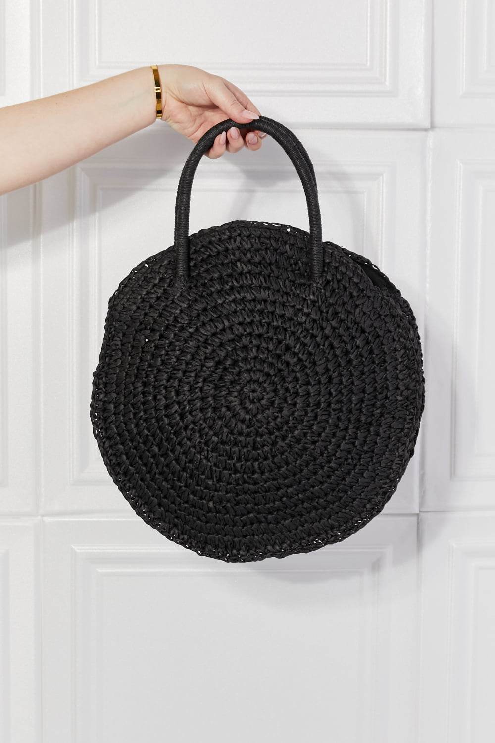 Justin Taylor Beach Date Straw Rattan Handbag in Black - Hovatok