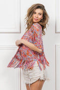 BiBi Open Front Fringed Crop Knit Cardigan - Hovatok