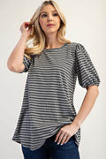 Celeste Full Size Gingham Print Top With Puff Sleeves Plus Size - Hovatok