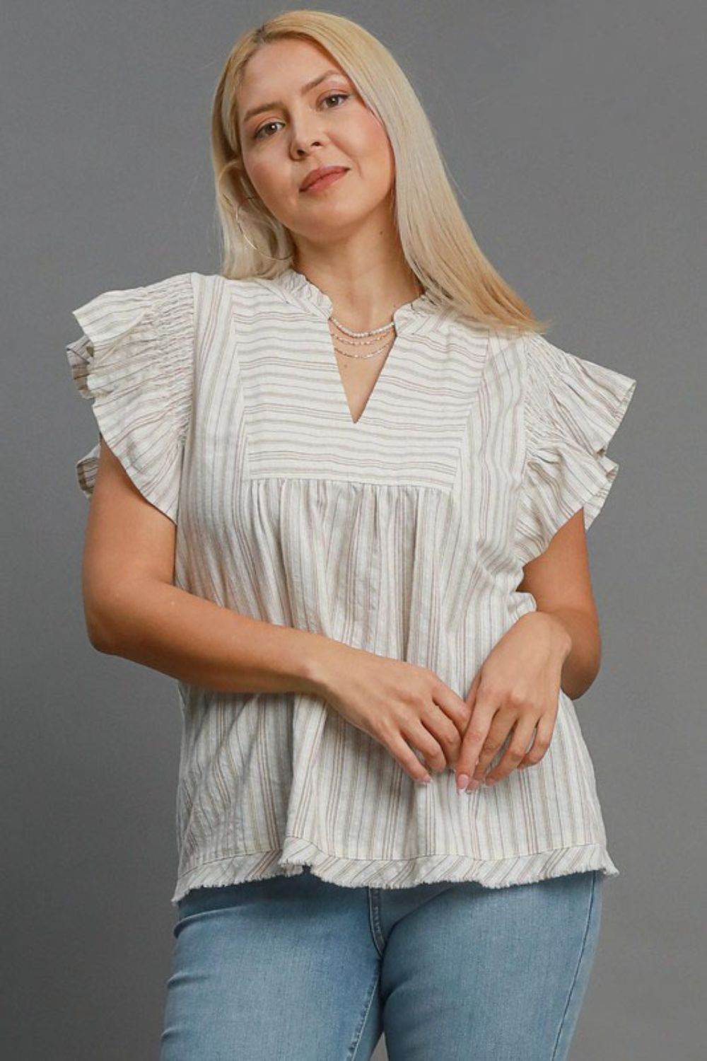 Umgee Full Size Striped Babydoll Top Plus Size - Hovatok