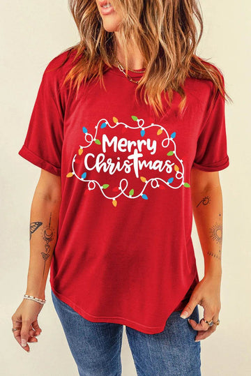 MERRY CHRISTMAS Round Neck Short Sleeve T-Shirt - Hovatok
