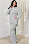 Basic Bae Full Size Ribbed High-Low Top and Wide Leg Pants Set - Hovatok