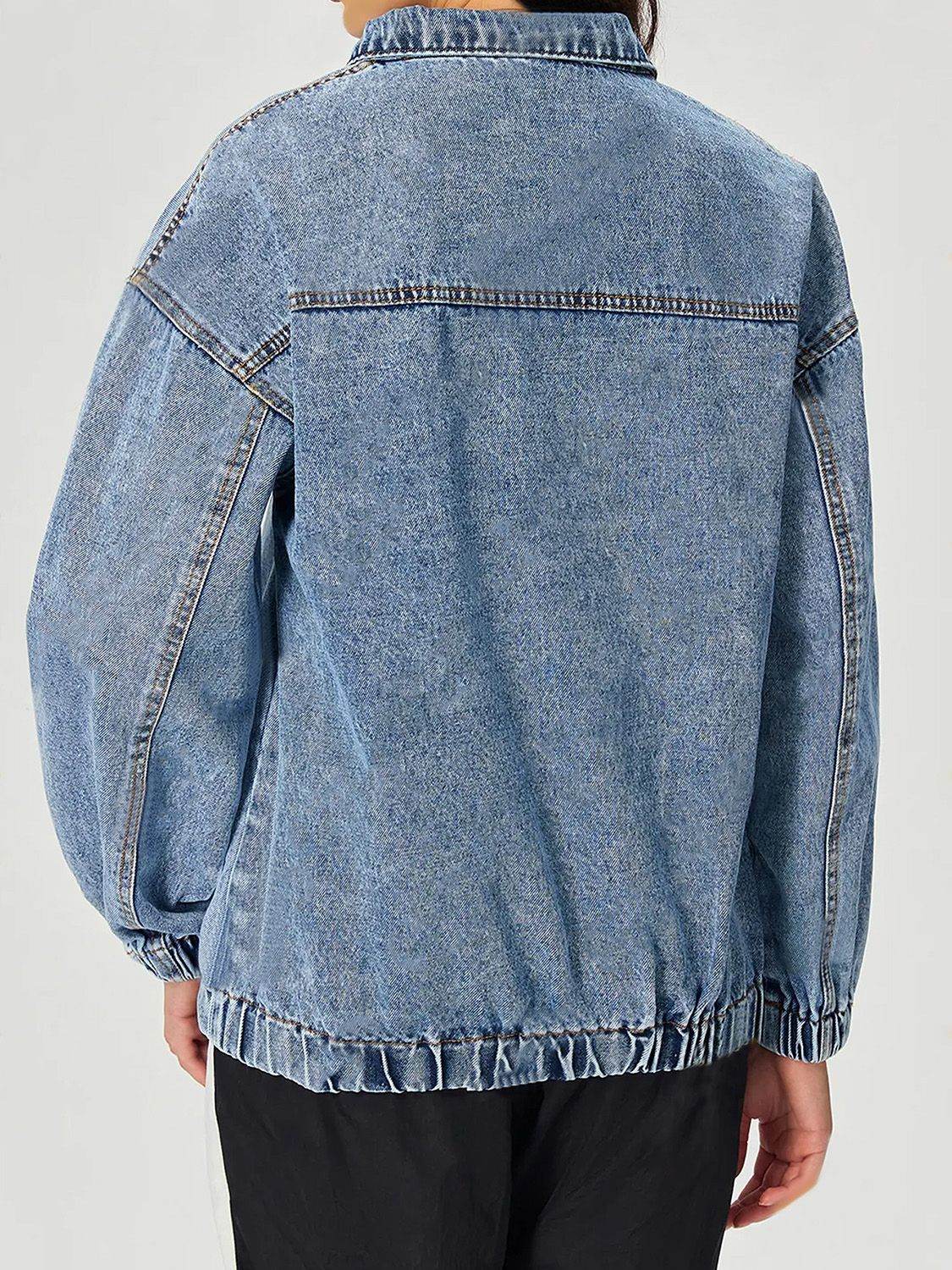 Quarter Zip Collared Neck Denim Top - Hovatok