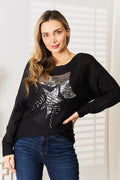Sequin Graphic Dolman Sleeve Knit Top - Hovatok