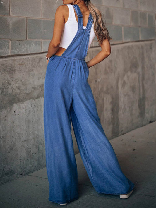 Wide Leg Denim Overalls - Hovatok