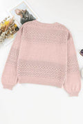 Openwork V-Neck Long Sleeve Sweater - Hovatok