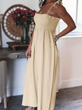 Full Size Smocked Spaghetti Strap Wide Leg Jumpsuit - Hovatok