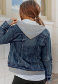 Fake Two-Piece Hooded Zip-Up Denim Jacket - Hovatok