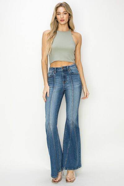RISEN Full Size High Rise Front Seam Detailed Flare Jeans - Hovatok