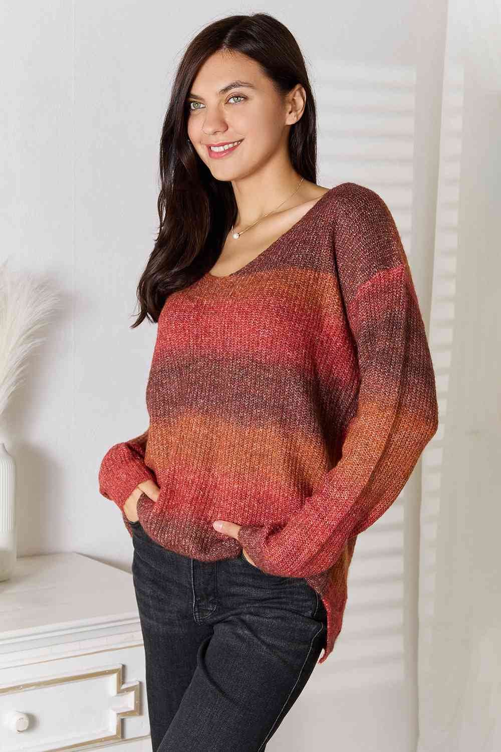 Angel Wings Gradient V-Neck Sweater - Hovatok