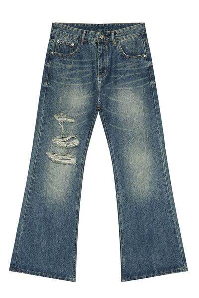 Men's Distressed Bootcut Jeans - Hovatok