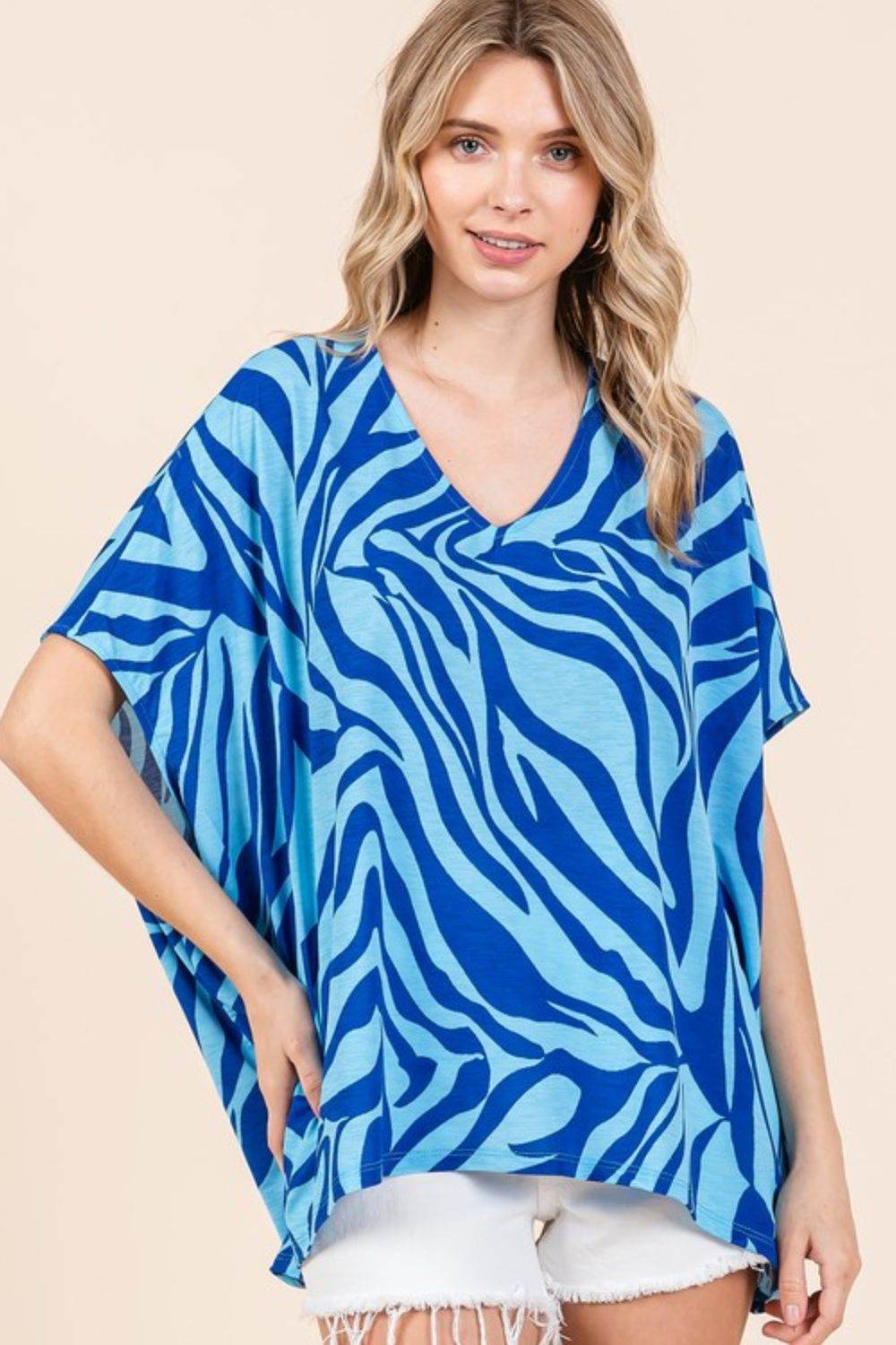 Mittoshop Zebra Print V-Neck Short Sleeve Oversized Top - Hovatok