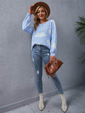 Angel Wings Color Block Round Neck Dropped Shoulder Sweater - Hovatok