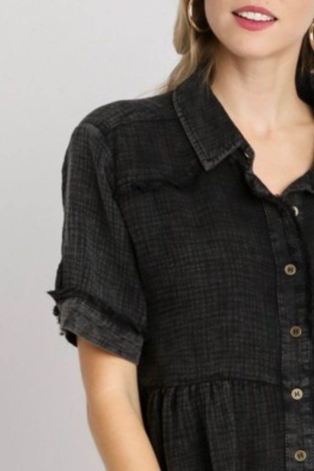 Umgee Full Size Cotton Gauze Button Front Shirt Plus Size - Hovatok