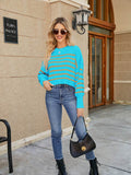 Round Neck Striped Lantern Sleeve Sweater - Hovatok
