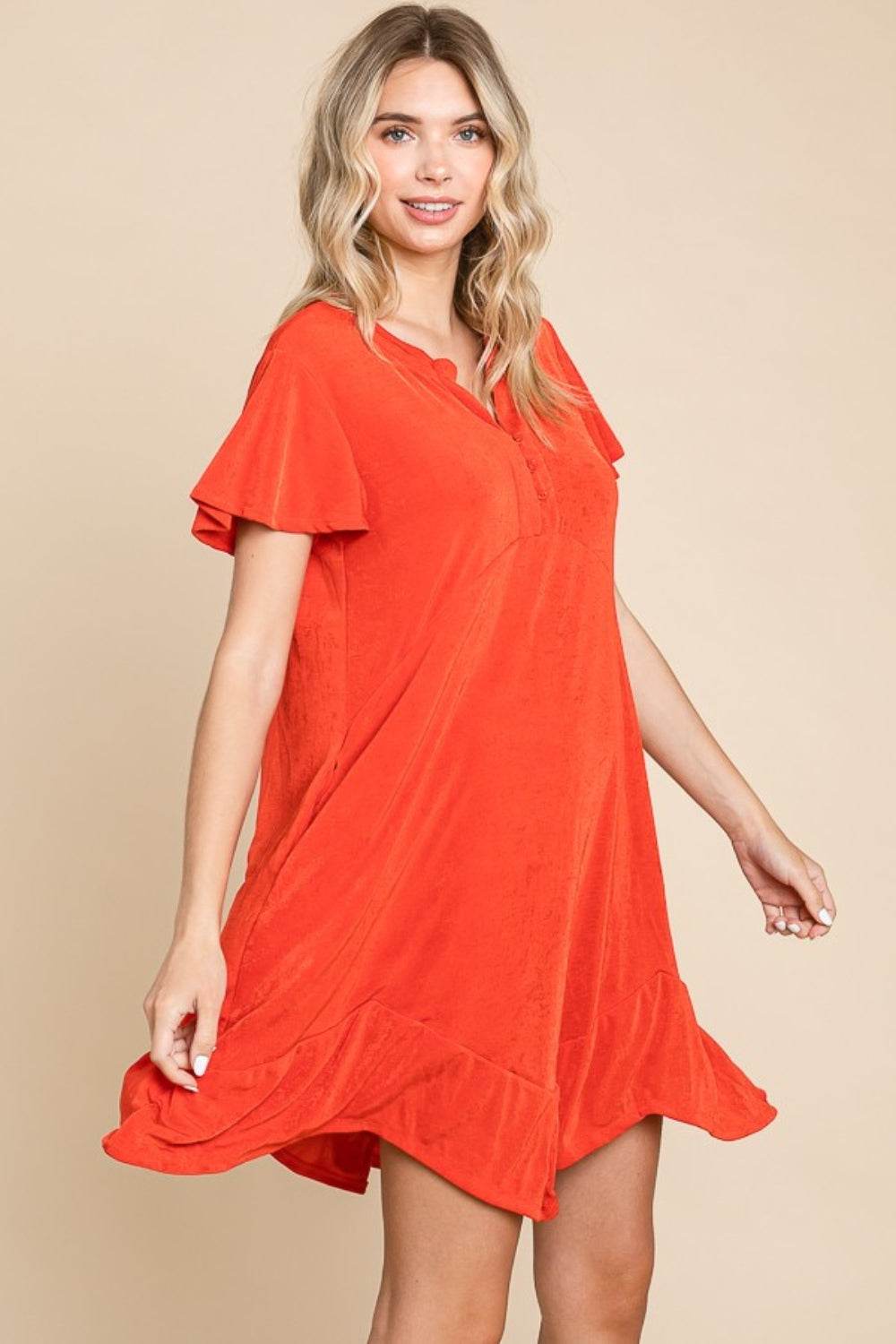 Culture Code Full Size Short Sleeve Ruffled Asymmetric Hem Dress - Hovatok