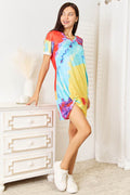 Shiny Tie-Dye V-Neck Twisted Dress - Hovatok