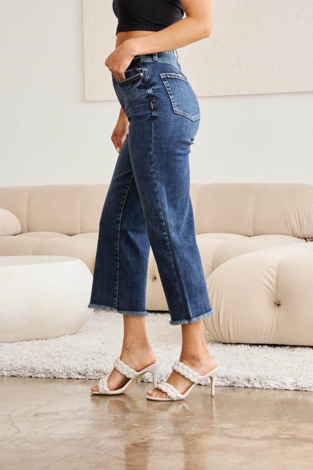RFM Full Size Tummy Control High Waist Raw Hem Jeans - Hovatok