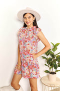 Double Take Floral Tie Neck Cap Sleeve Dress - Hovatok