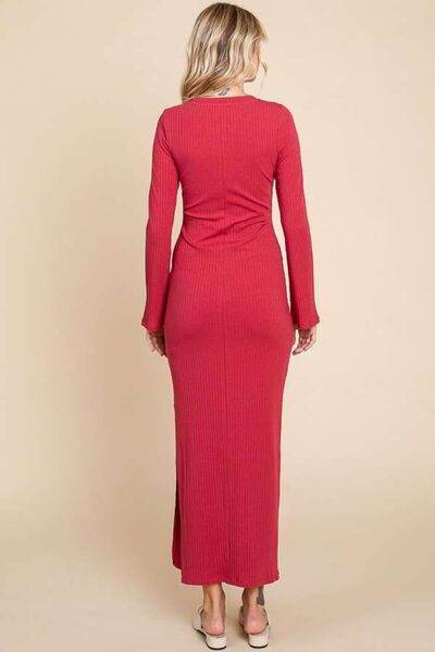 Culture Code Full Size Round Neck Bodycon Bell Maxi Dress - Hovatok