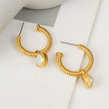 Rope Cat's Eye Stone C-Hoop Earrings - Hovatok