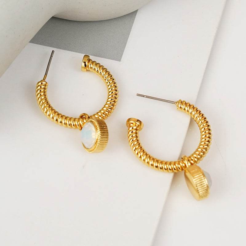 Rope Cat's Eye Stone C-Hoop Earrings - Hovatok