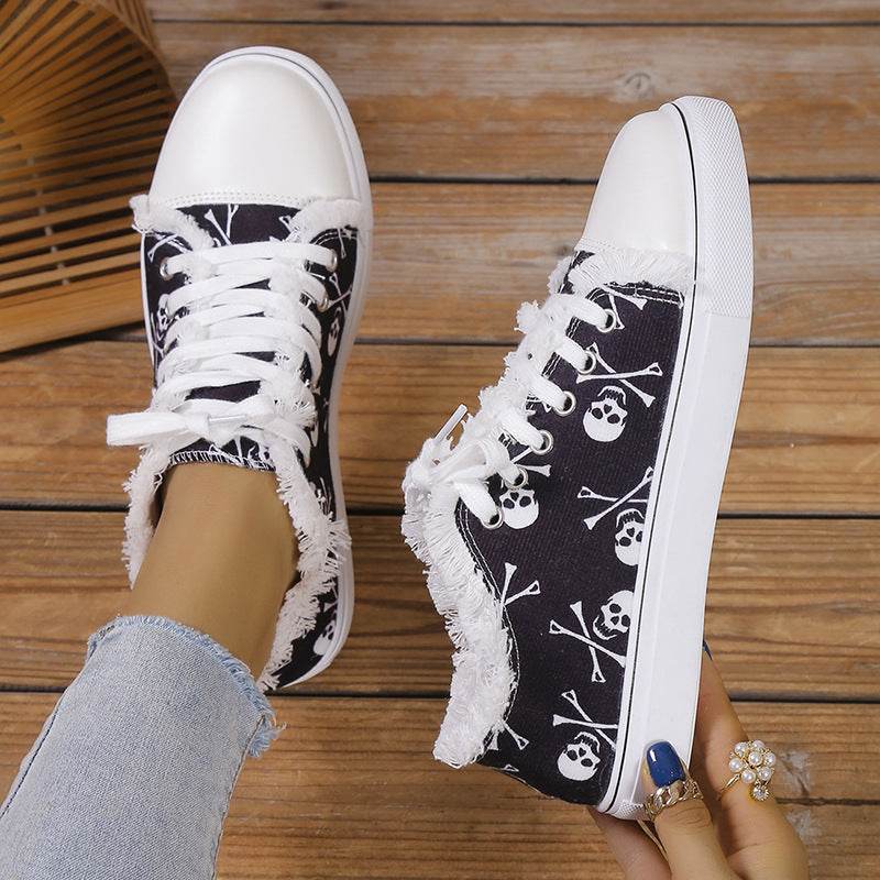 Raw Hem Printed Canvas Sneakers - Hovatok