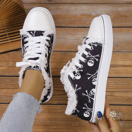 Raw Hem Printed Canvas Sneakers - Hovatok