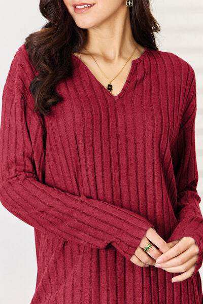 Basic Bae Full Size Notched Long Sleeve Top and Pants Set - Hovatok