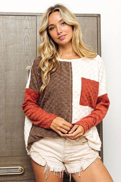 BiBi Color Block Brushed Checker Top - Hovatok