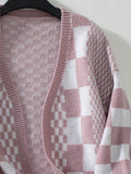 Double Take Checkered Open Front Dropped Shoulder Cardigan - Hovatok