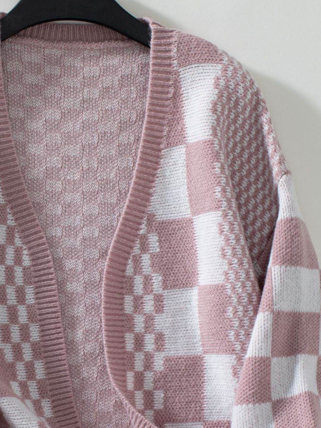 Double Take Checkered Open Front Dropped Shoulder Cardigan - Hovatok