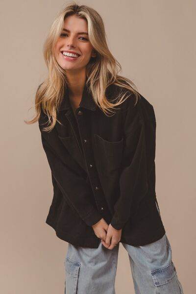 BiBi Button Up Washed Jacket with Pockets - Hovatok