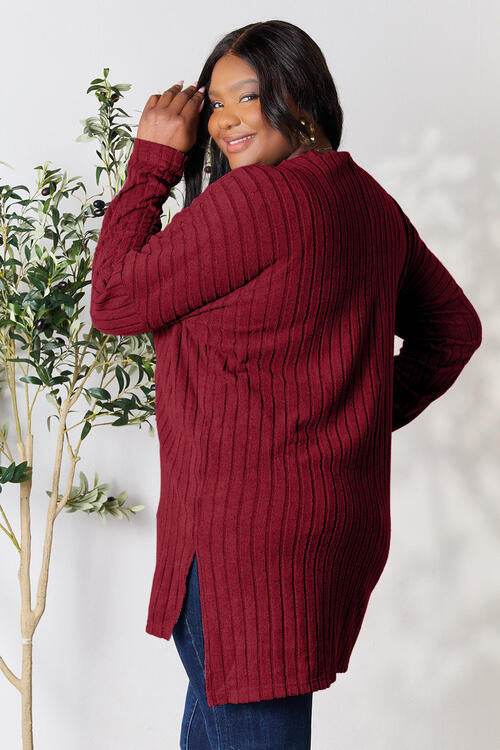 Basic Bae Full Size Ribbed Round Neck Long Sleeve Slit Top - Hovatok