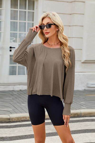 Backless Round Neck Long Sleeve T-Shirt - Hovatok