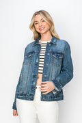 RISEN Full Size Distressed Button Up Jacket - Hovatok