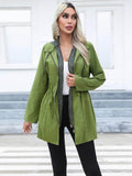 Zip Up Drawstring Hooded Trench Coat - Hovatok