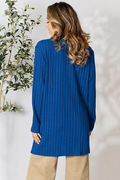 Basic Bae Full Size Ribbed Open Front Cardigan with Pockets - Hovatok
