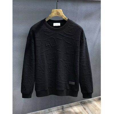 Men's Plus Size Textured Round Neck Long Sleeve Sweatshirt - Hovatok