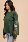 Annie Wear Embroidered Long Sleeve French Terry Top - Hovatok