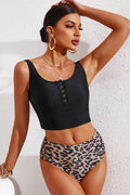 Half Snap Square Neck Tankini Set - Hovatok